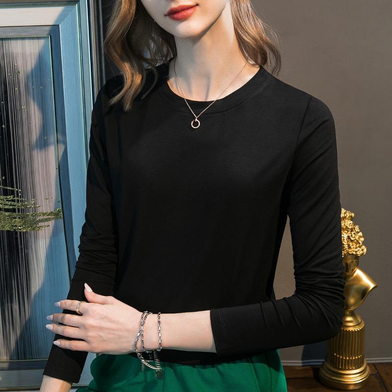 Modal Bottoming Shirt Women's White Crew Neck Summer New Long-sleeved Inner Top Thin