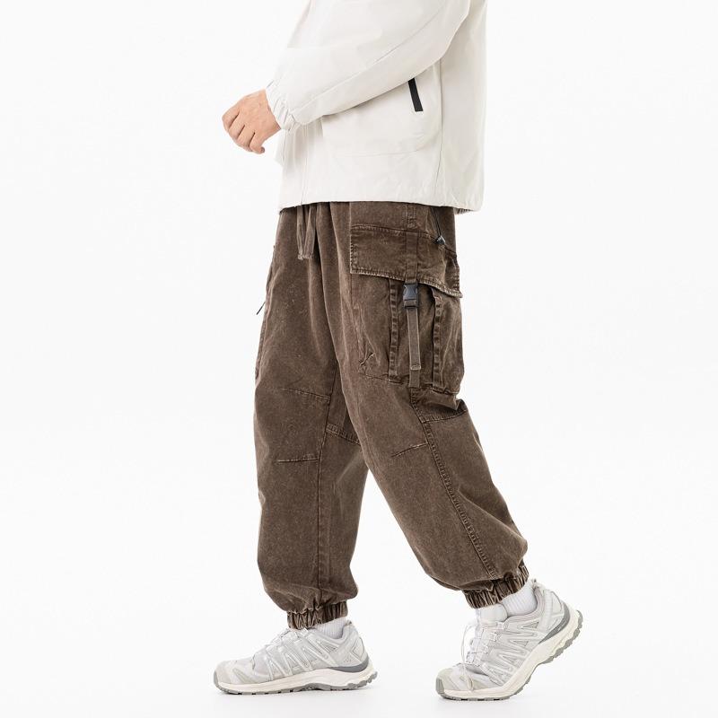 Retro trendy brand functional overalls men's autumn and winter loose leggings pure cotton casual outdoor sports