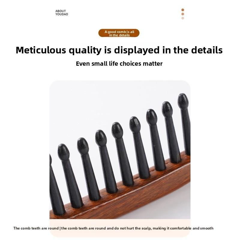 Meier Sandalwood toothed comb, thickened round handle scalp massage hair smoothing comb, air bag comb