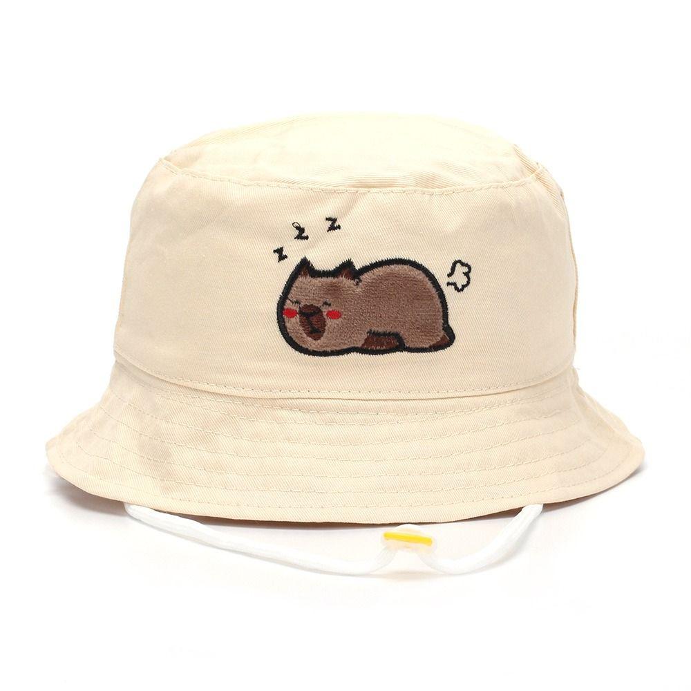 Cartoon Dinosaur Kids Bucket Hat Embroidery Baby Capybara Sun Cap Children Fisherman Hat  Toddler