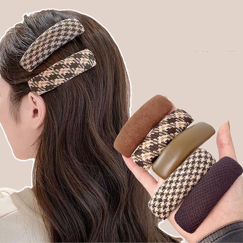 New Fashion Fabric Plaid Side Hair Clips Women Korean Coffee Color Geometric BB Clip Hairpins Hairgrip For Girls Kids Hair Accessories
