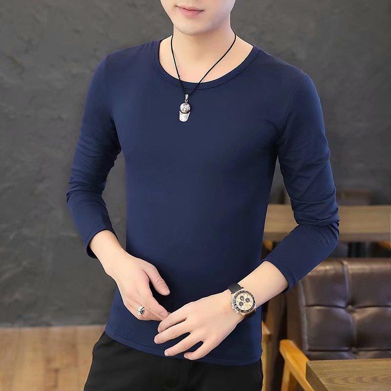 Men's Casual Corduroy Long Sleeved Round Neck T-shirt Fashion Top Solid Color Fashion T-shirt