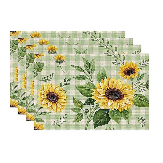 4 Pezzi Tovagliette Girasole in Lino, 18x12 Pollici Tovagliette Riutilizzabili per Tavola da Pranzo, Tappetini da Tavola Antiscivolo Isolanti dal Calore per Tavola da Pranzo di Casa, Festa Estiva