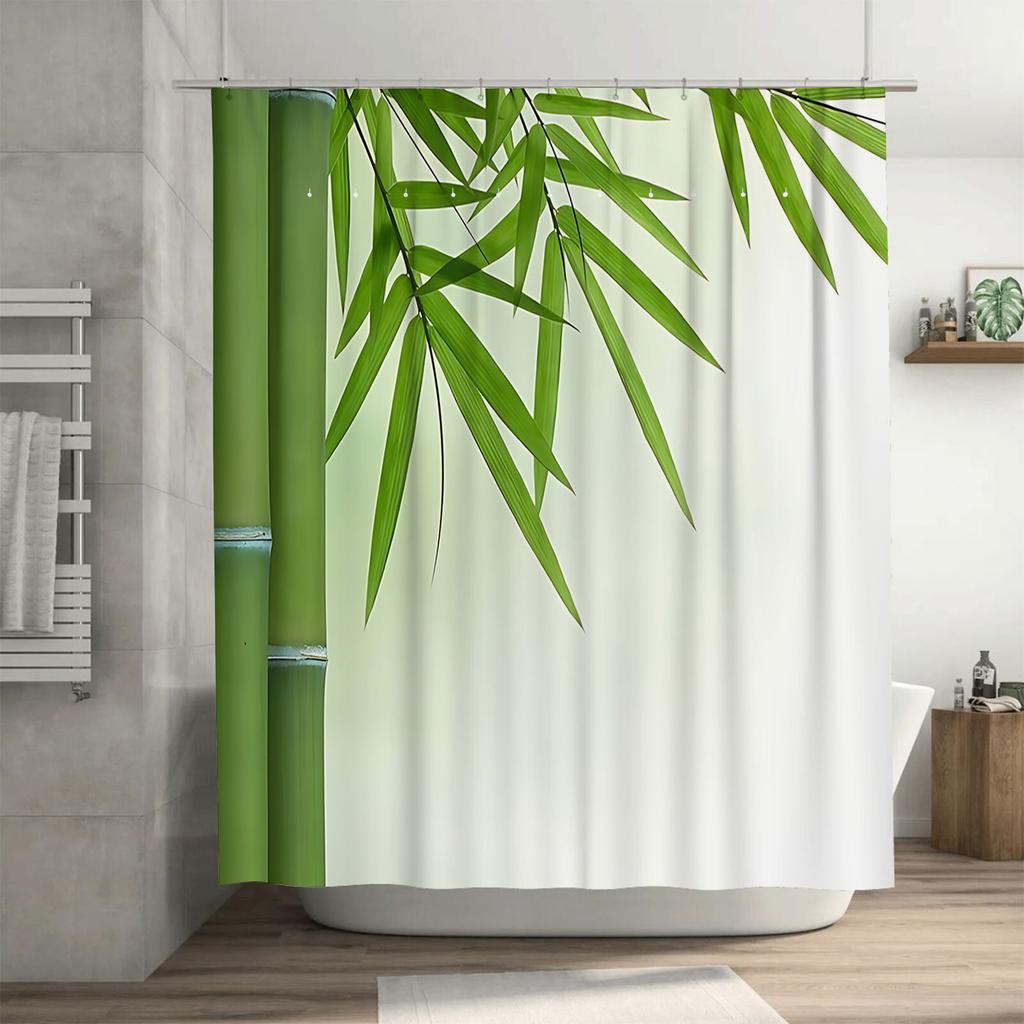 Elegant Bamboo Leaf Pattern Shower Curtain – Waterproof And Durable Bathroom Decor With Nature-Inspired Design Elevate Space