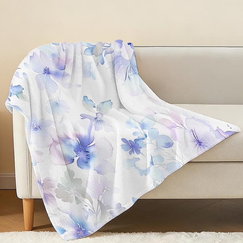 Pill-Resistant Flannel Blanket, Delicate Watercolor Floral, Soft & Skin-Friendly, Warm Cozy for Home All Seasons, Perfect for Christmas & Halloween