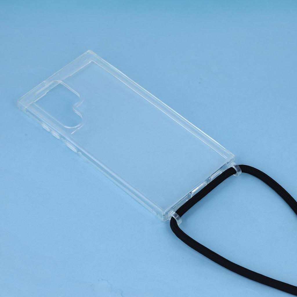 For Samsung Galaxy S22 Ultra 5G Clear Case TPU+PC Protective Phone Back Cover with With Shoulder Strap