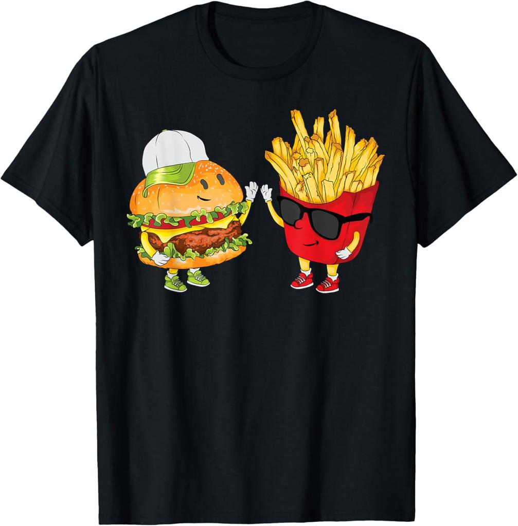 Hamburger Fries High Five Funny Combo Snack Graphic Print Men's T-Shirt Casual Daily Tee