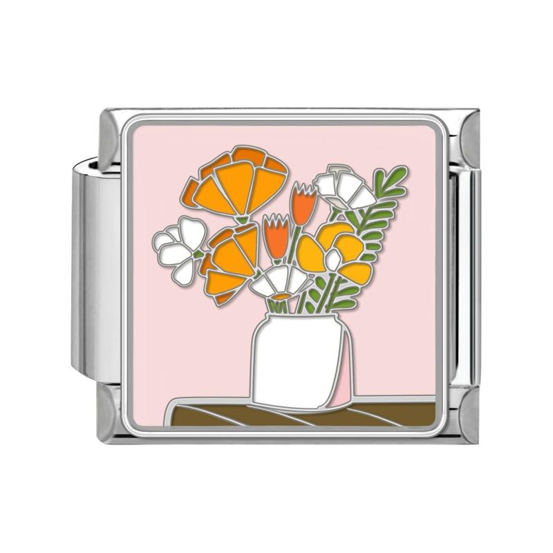 New Stainless Steel Italian Modular Charm Bracelet Diy Interchangeable Flower Pattern Charms Fashion Jewelry Women Daily Wear