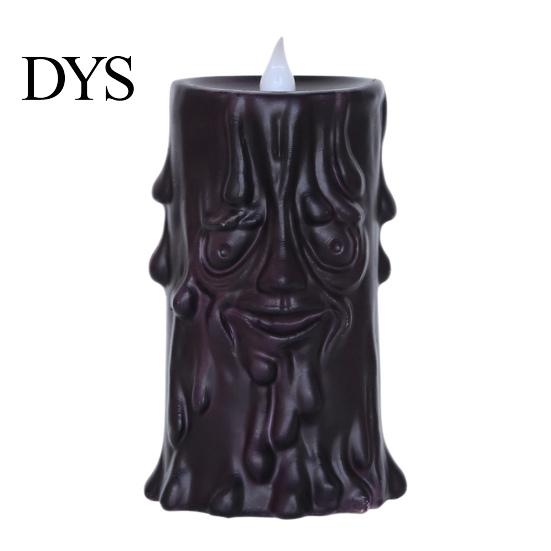Flameless Simulation Flame Halloween LED Candle, Spooky Face Tree Stump Pillar Haunted House Scene Prop Wax Drip Flickering Fake Candle for