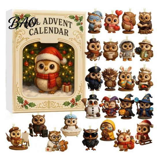 Niedliche Tier-Spielzeugsammlung 2026 Eule/Hund Adventskalender, 24 Tage Countdown bis Weihnachten mit Mini-Miniatur-Set Figuren-Ornamenten, PVC Sammlerstück
