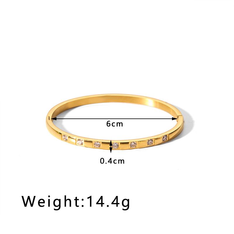 4mm Gold Color Stainless Steel Bangle For Women Square Zirconia Charm Openable Bracelets