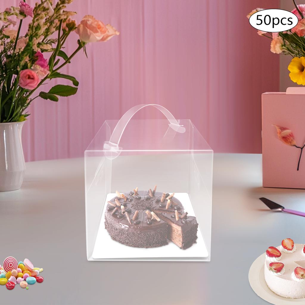 50 Pcs Clear Square Cake Boxes, 4 In Transparent Dessert Container with Lid, 13x13x13cm Food Storage, Party Baking Display Case