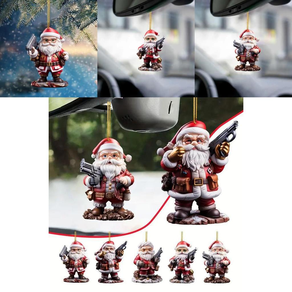 Colorful Cartoon Santa Claus Pendant With Handheld Gun For Fun Holiday Party Decor
