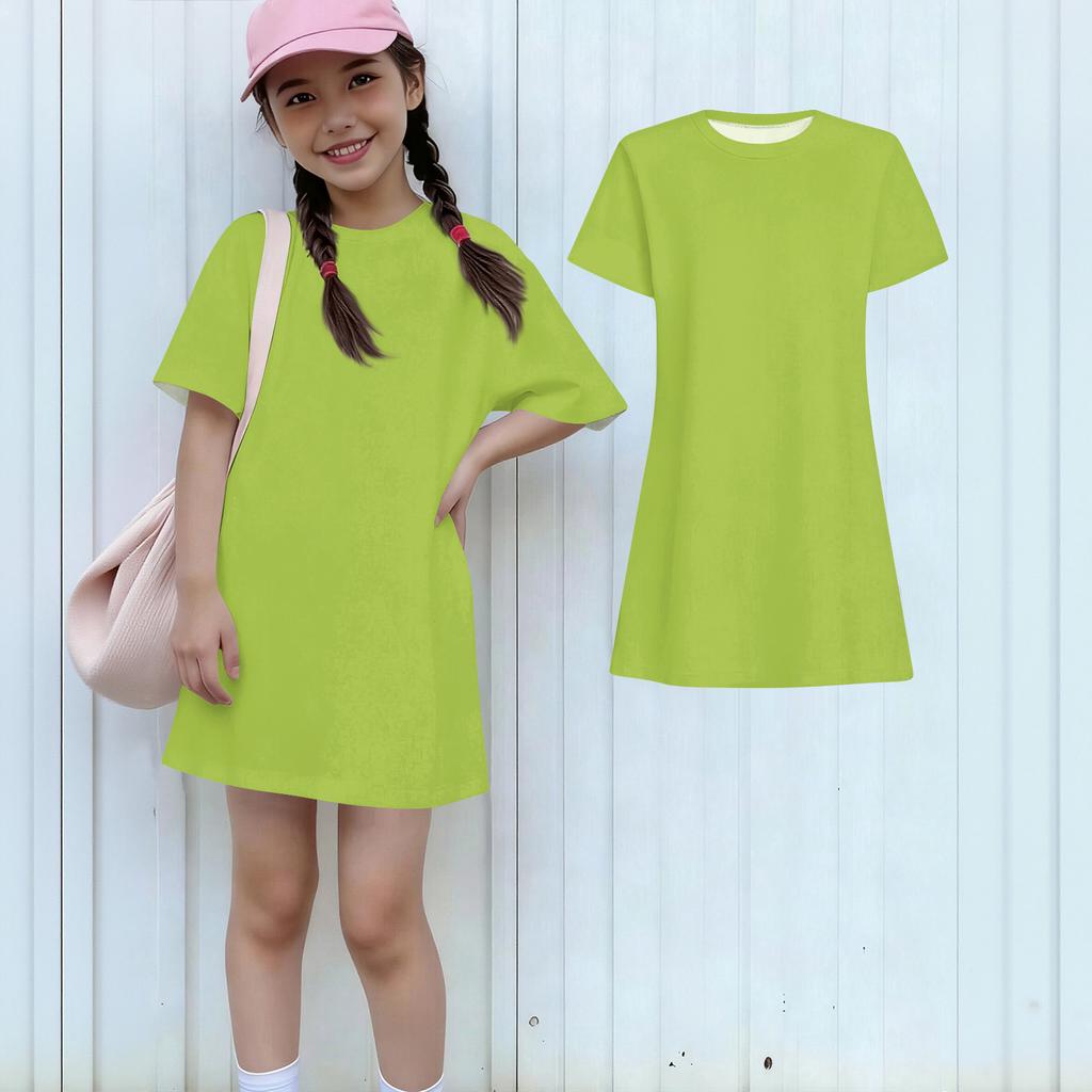 Girls Casual Sundress Kids Loose Round Neck Short Sleeve Lightweight Dress
