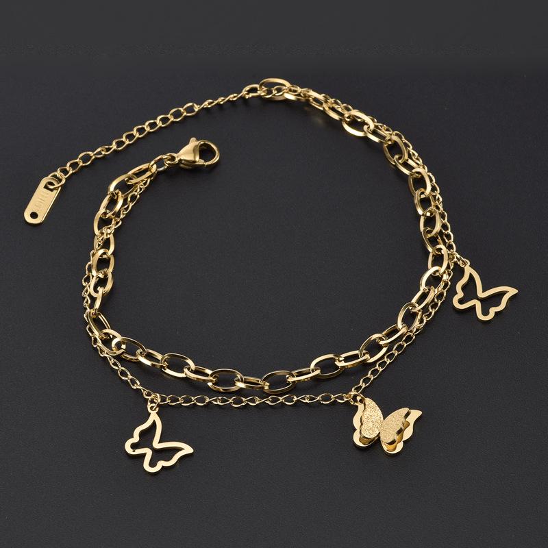 Elegant Double-Layer Titanium Steel Butterfly Bracelet for Women - New Hollow Design