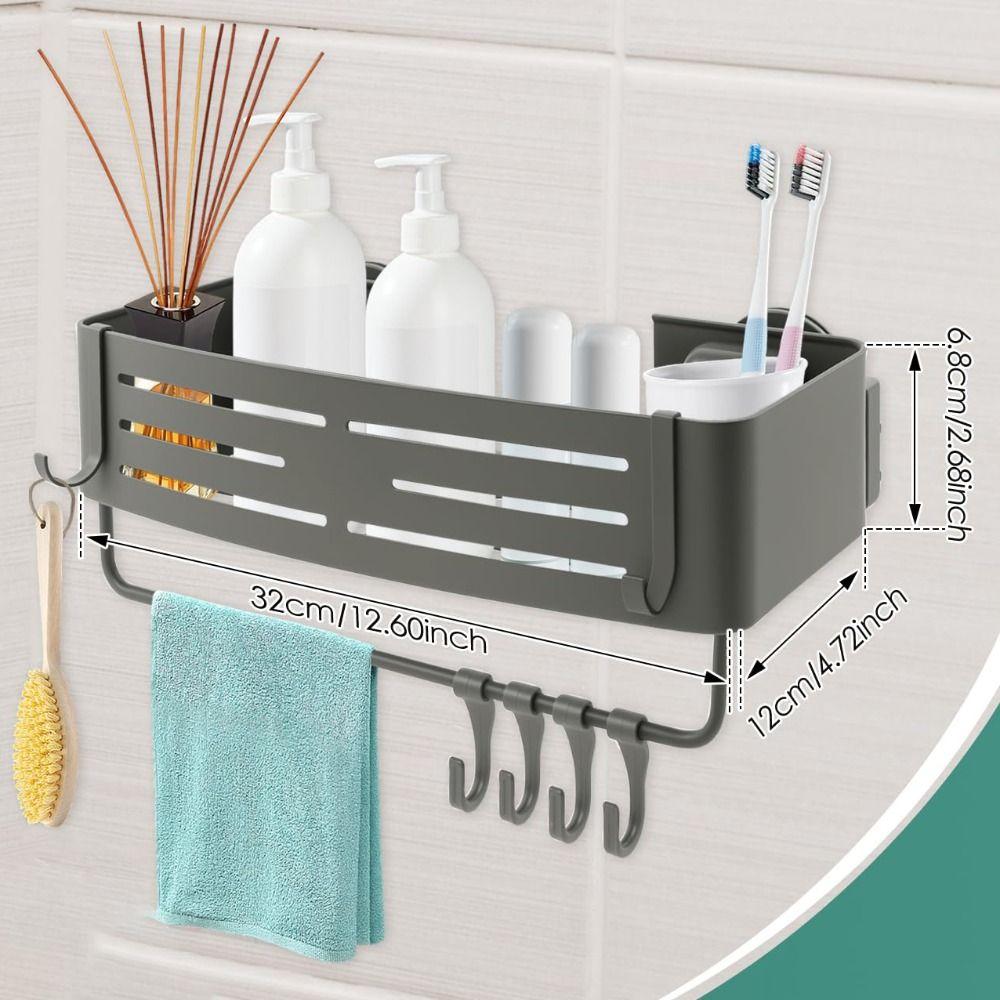 Suction Cup Shower Shelf Towel Bar Bathroom Storage Space Saving Corner Rack  Home Decor