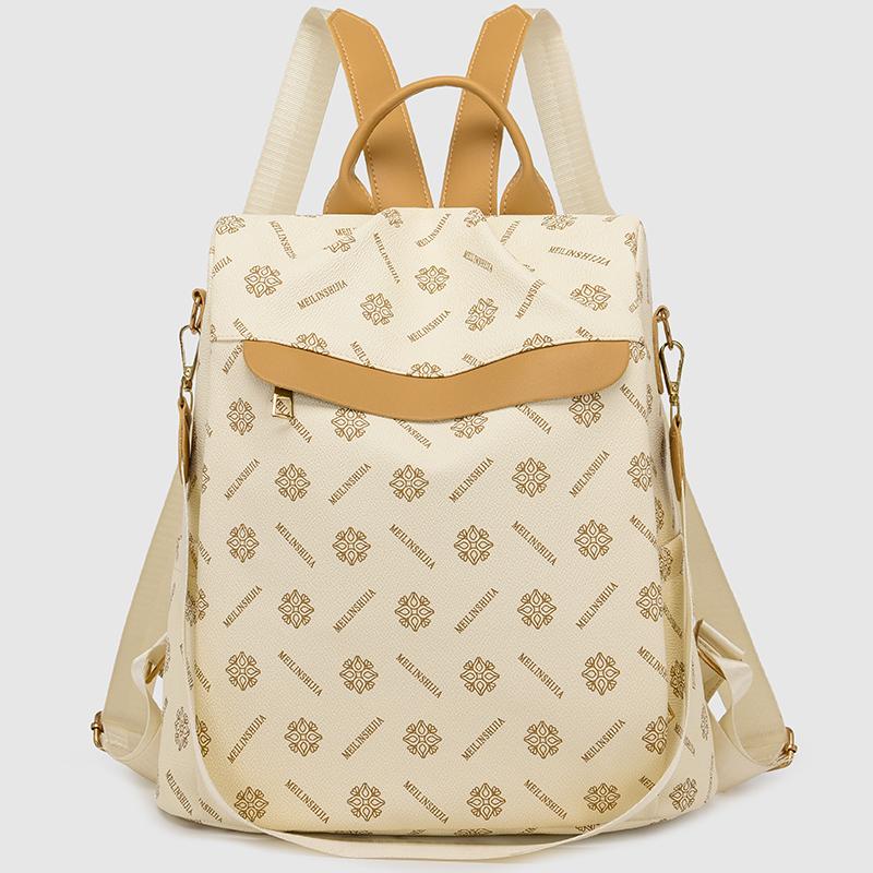 

Vintage Printed Backpack Women s Commuter Large Capacity Multifunctional Shoulder Bag бежевий