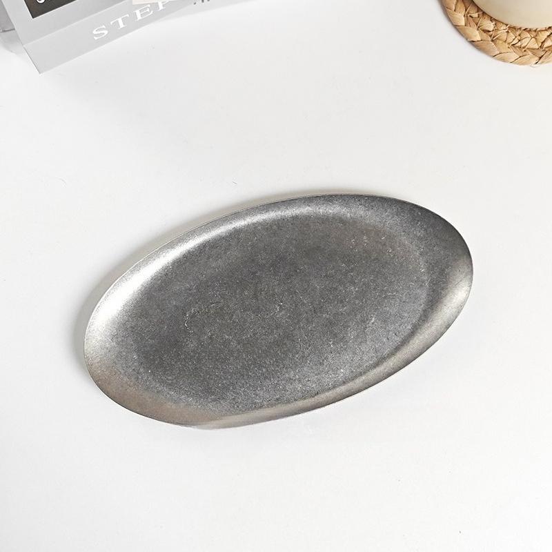 High Quality Retro Stainless Steel Trays Rectangle Industrial-style Tableware Sushi Plates Oval Snack Plates Decorative Trays