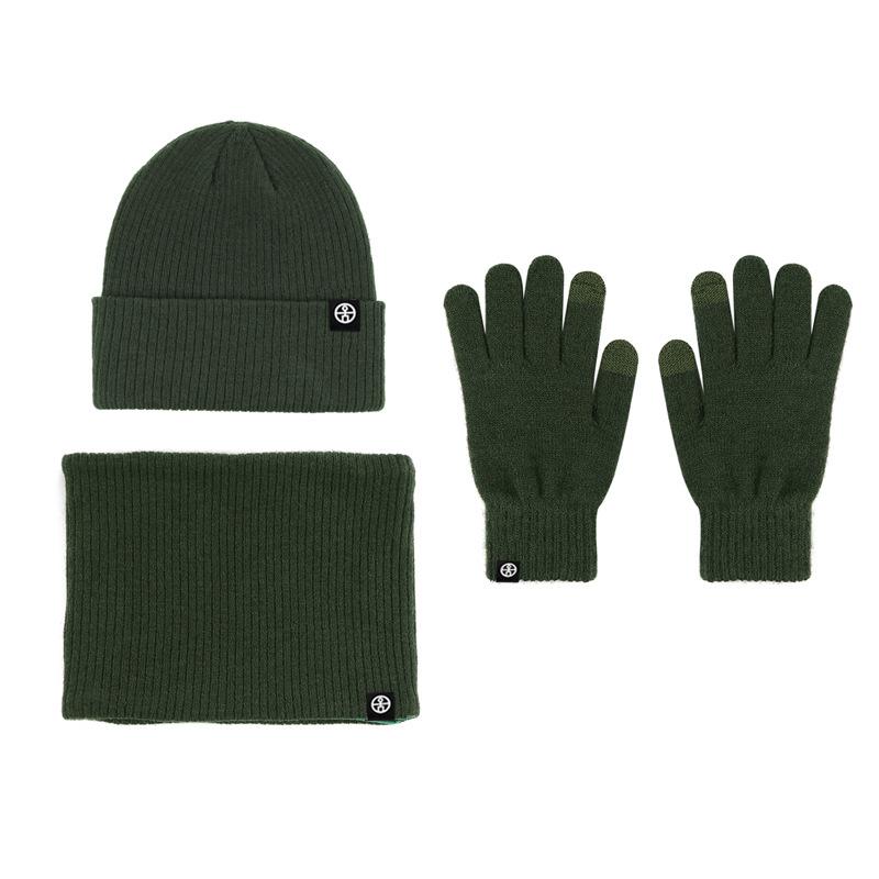 Winter warm thickened hat scarf gloves three-piece set windproof adult knitted hat