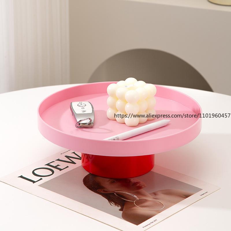 Dopamine High-Footed Round Tray Fruit Plate Simple Style Home Desktop Office Sundries Storage Box Nordic Ins-Style