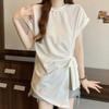 Navava Women Unbalanced WaisT Ribbon ShorT Sleeve T shirT nT2814