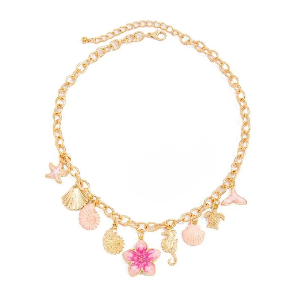 IngeSight.Z Sweet Romantic Starfish Shell Pink Flower Pendant Choker Necklace Women Summer Beach Charm Aesthetics Jewelry Gift