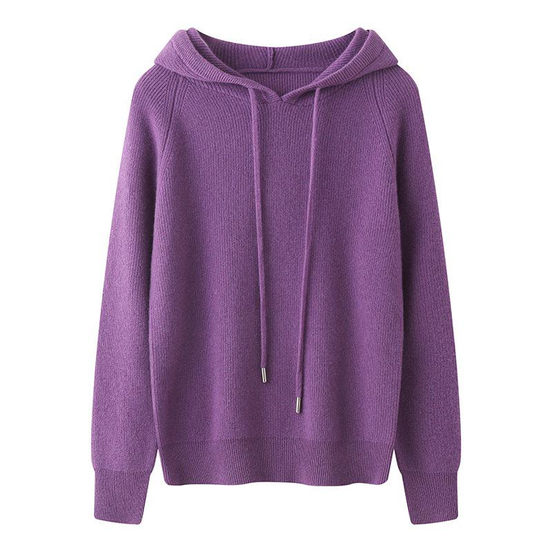 Women's Slim Fit Hooded Wool Cardigan Sweater - Knitted Long Sleeve Versatile Pullover Base Layer
