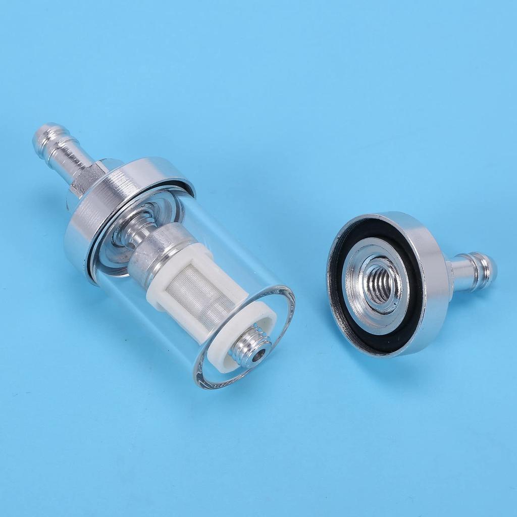 Pmandgk 2X Chrome Glass Fuel Gasoline Crude Engine Inline Filter 5/16" 8mm Silver Motorcycle