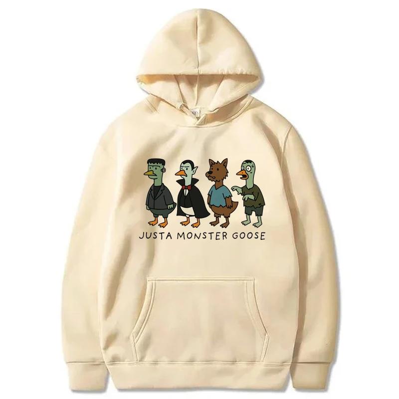Just a Monster Goose Sweatshirt Women Halloween Silly Goose Funny Casual Fashion O-Neck Long Sleeve Fleece Pullover