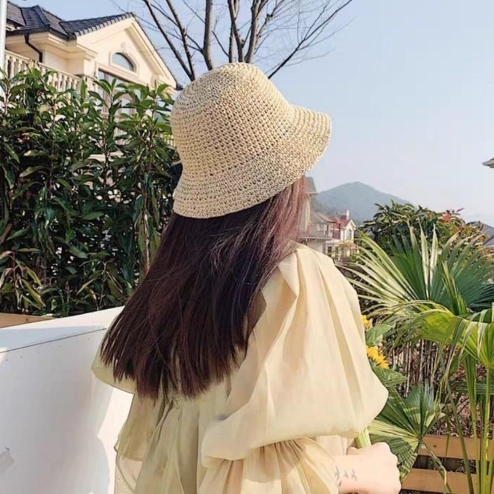 Korean Style Women Sun Hat Solid Color Bucket Hat Casual Straw Fisherman Hat  Girl
