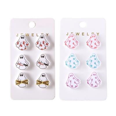 6 Pairs Halloween Colorful Floral Specter Acrylic Studs Earrings Cuteness Gothic Handprint Pattern for Fashion Lovers
