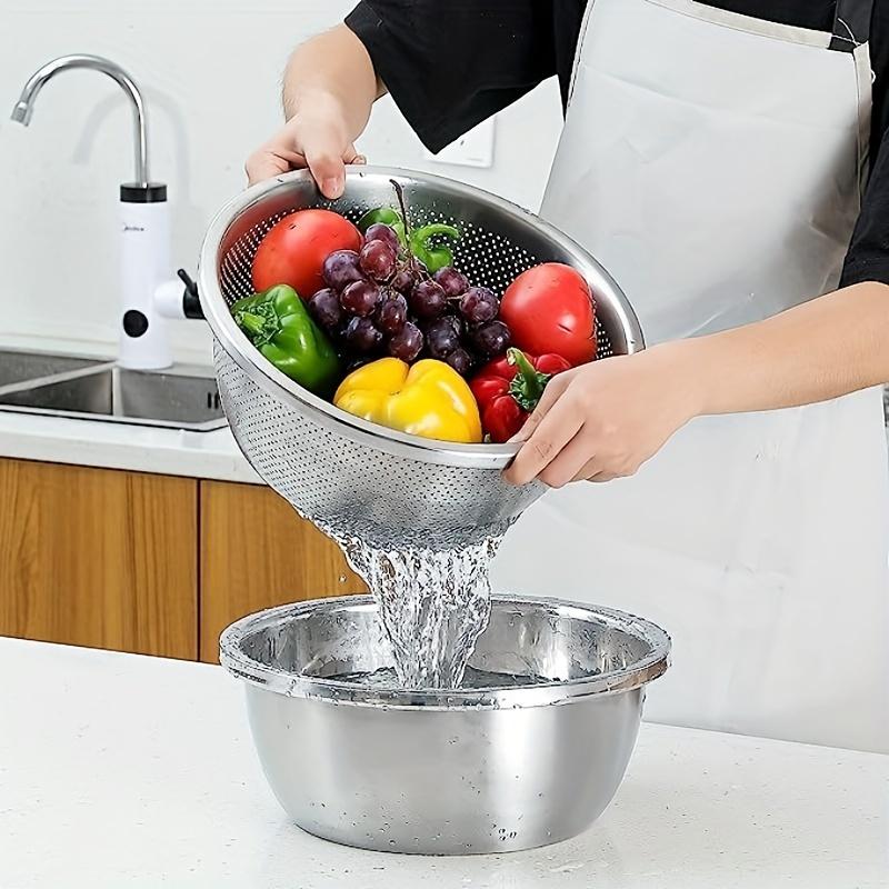 2pcs/set, Stainless Steel Double Layer Colander Basket - Large Capacity, Reusable, and Perfect for Washing Fruits and Vegetables