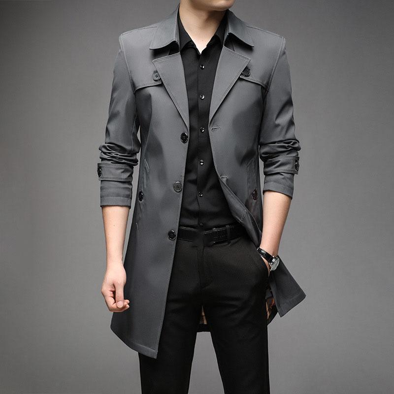 Casual Outerwear Jackets Windbreaker Brand Trench Fashion England Style Long Trench Coats Mens   Spring Clothing Plus Size