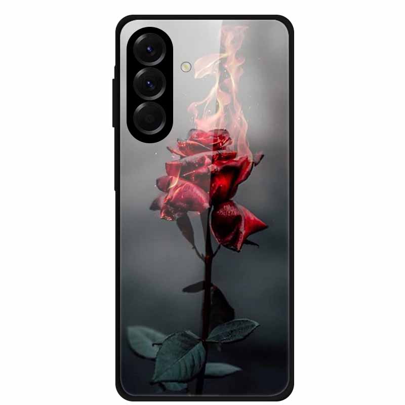 Tempered Glass Phone Case For Samsung Galaxy S24 FE Case Hard PC Back Cover Shell for Galaxy S24FE S 24 FE 5G Hard Covers Flower