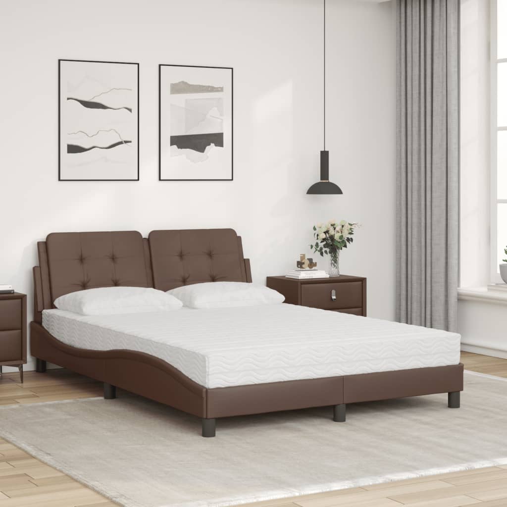 Vidaxl Łóżko Z Materacem, Brązowe, 120X200 Cm, Sztuczna Skóra
