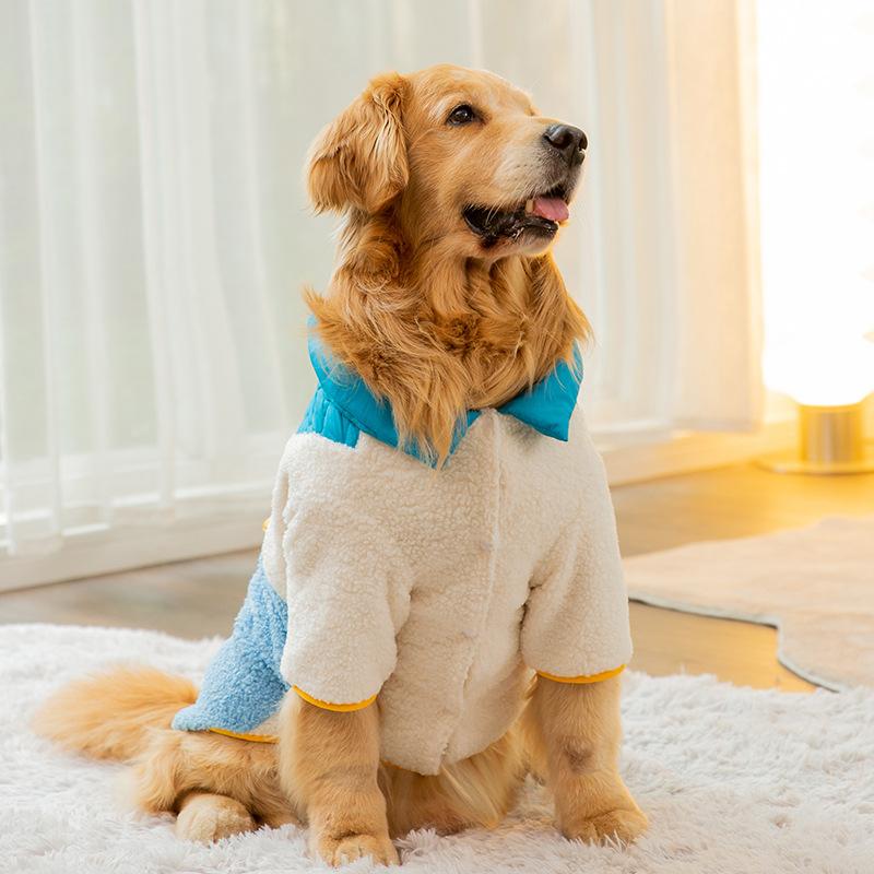 Toamnă și iarnă câine mare asortare culori două picioare margine aurie păr ciobănesc câine mare haine călduroase căptușite cu bumbac iarnă catifea haine câine de companie