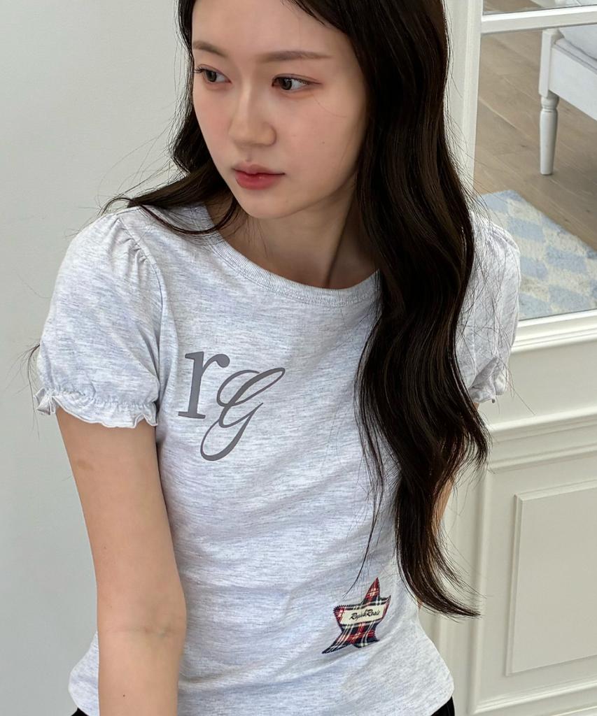 Loginaenloji Rg Lettering Check Star T-Shirt White Melange