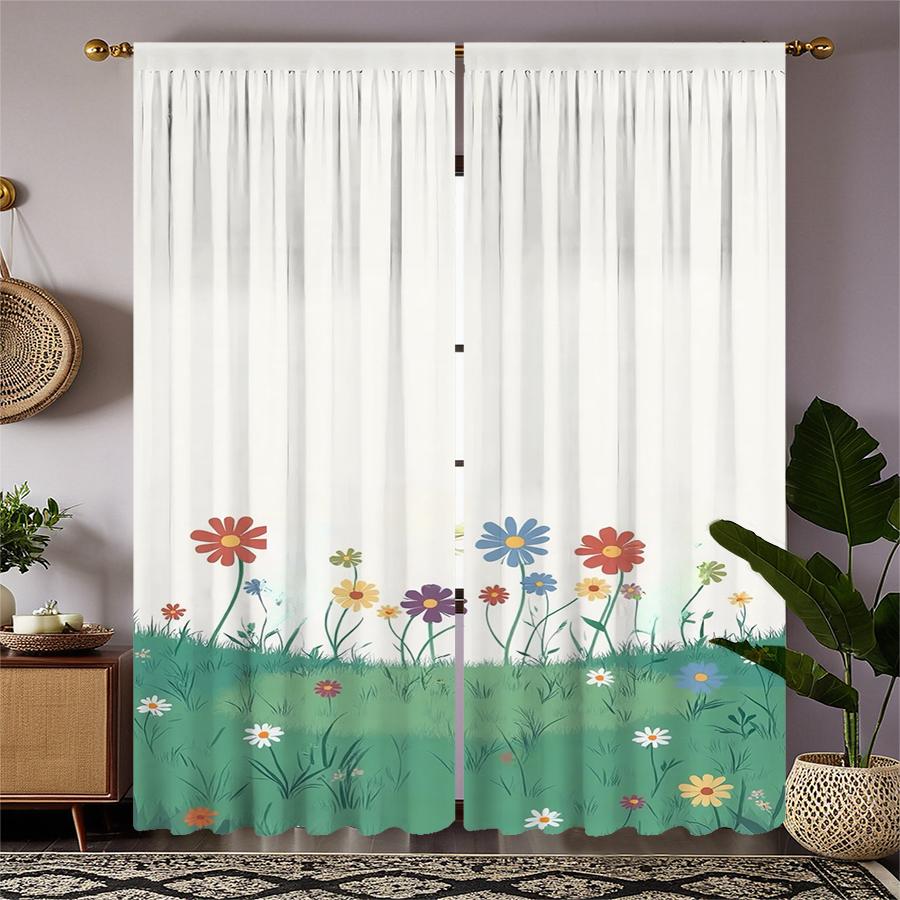 2 Pieces of Christmas Sunflower Printed Curtains   Pole Bag Curtains   Christmas Decorations   Home Decorations   Room Decorations