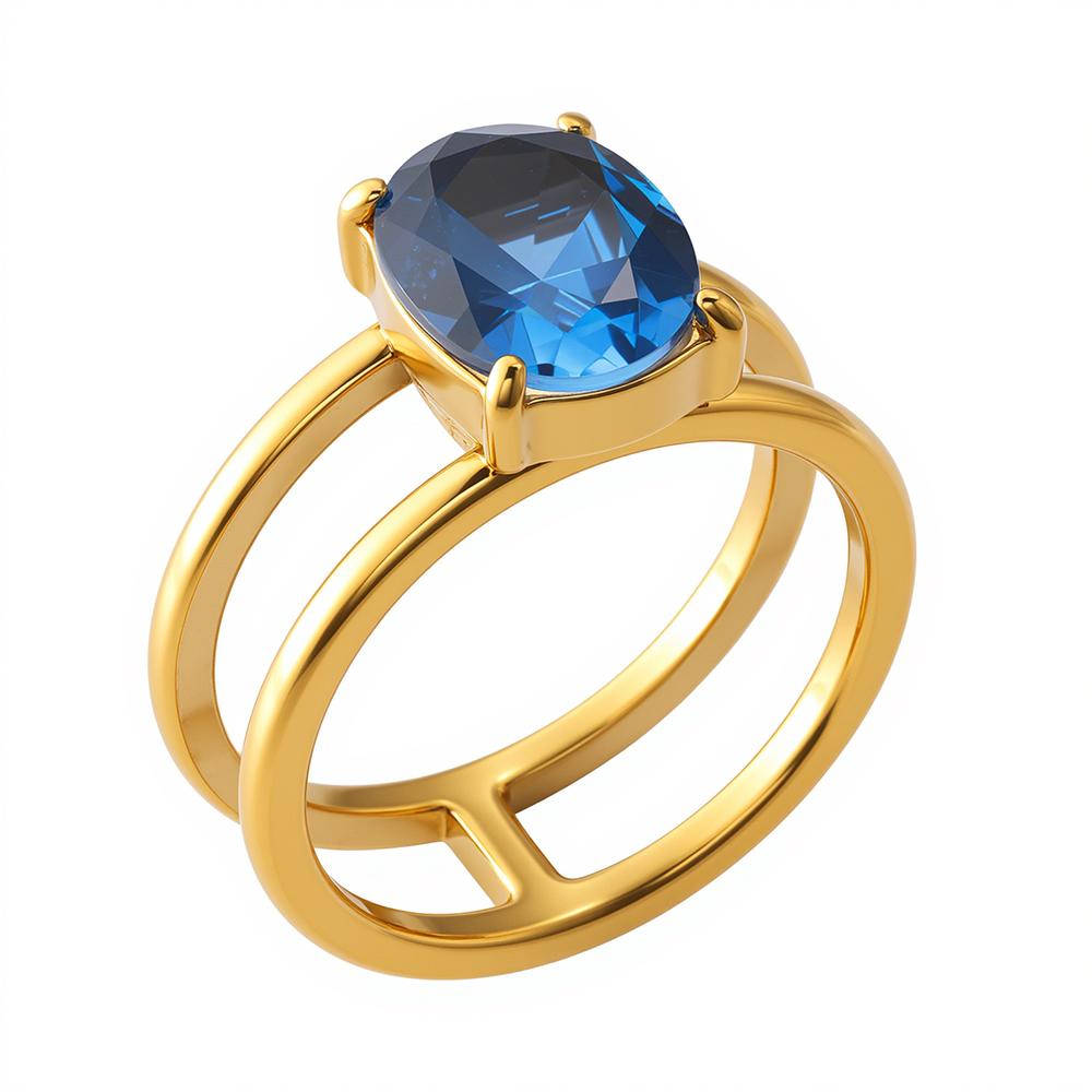 JINHUI Высококачественное PVD Водонепроницаемое Большой Синий Цирконий Двухслойное Кольцо из Нержавеющей Стали для Женщин Ювелирное Изделие на Палец 6