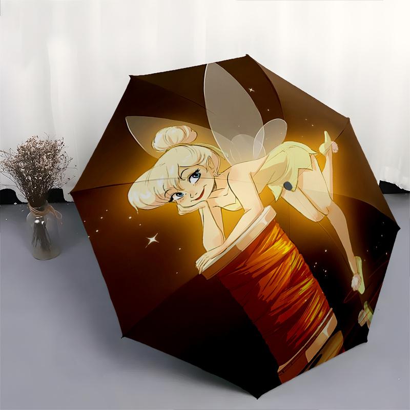 1 Auto Open Tinkerbell, Fairy Themed Colorful 8-rib Portable Umbrella for Men and Women, A Compact Commuting Companion Suitable for Daily Dr
