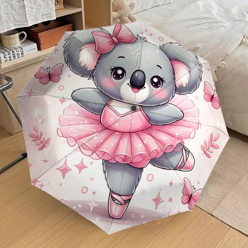 1pc Koala Ballerina Automatic Open/Close Umbrella Compact Folding Umbrella with 8-Rib Shaft for Women/Men, Portable Travel Umbrella,1152S