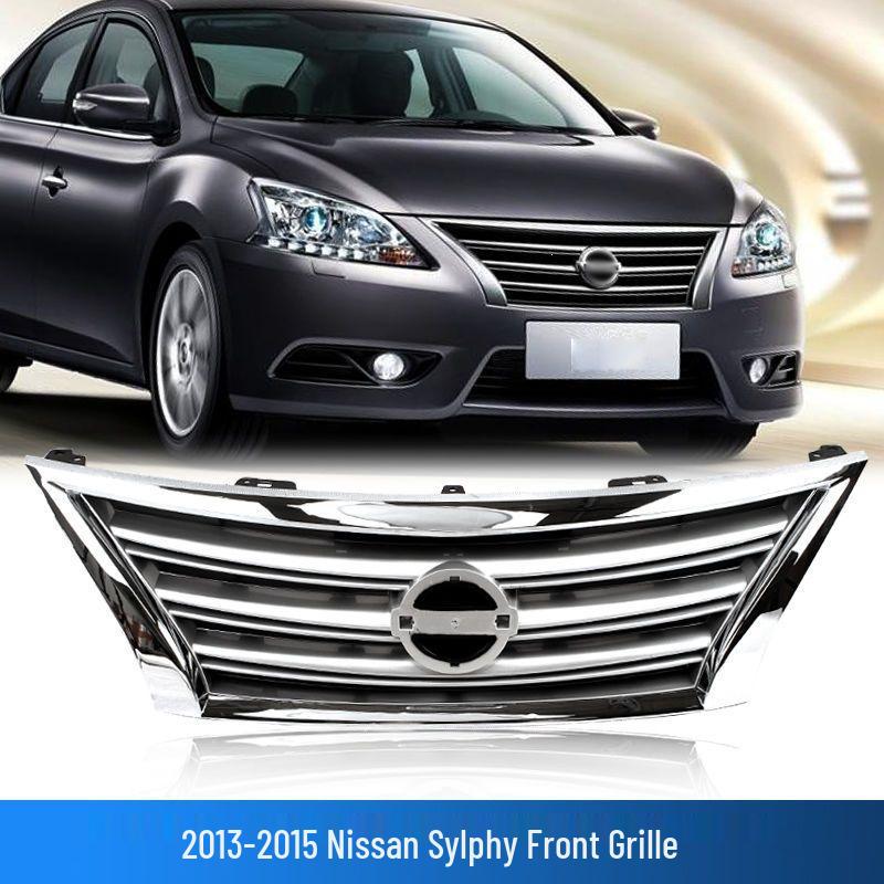 Front Mesh Grille for Nissan Sylphy 2013-2015: Electroplated, Ventilated Design