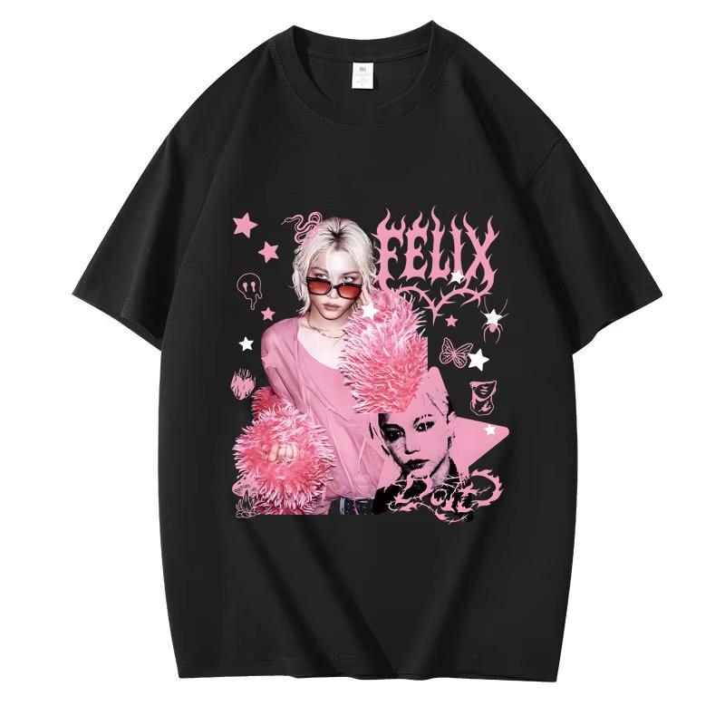 Fashion Summer Y2k T-shirt Bangchan Hyunjin Printed Short Sleeve Women Top Sports for Boys Girls Fan Gift