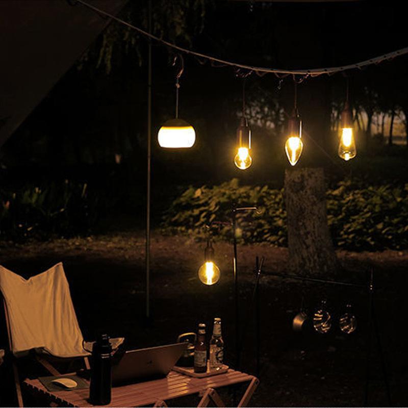 Outdoor solar camping lights, decorative light bulbs, charging hooks, retro tent lights, atmosphere lights for campsites tungste