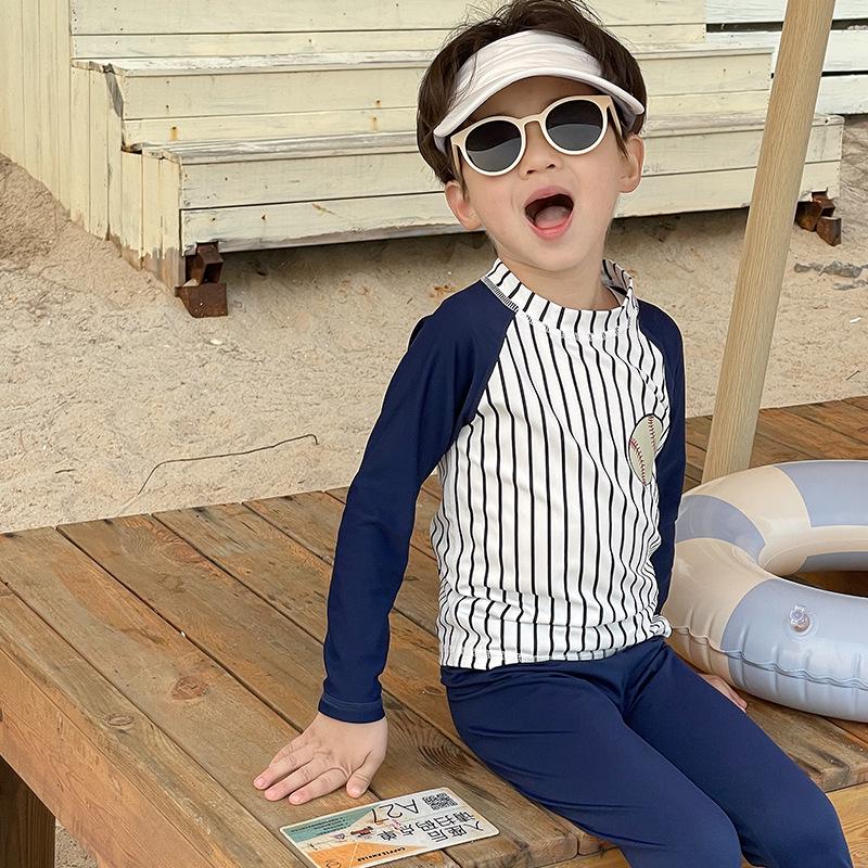 

Детский купальник в корейском стиле, быстросохнущий, в полоску для бейсбола 110cm