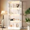 80 x 35 x 170 cm Vetrina Espositiva LED, Vetro Trasparente, 4 Livelli di Stoccaggio, Luce LED Controllata da App, Ante Push-to-Open, per Figure & Modelli, Bianco