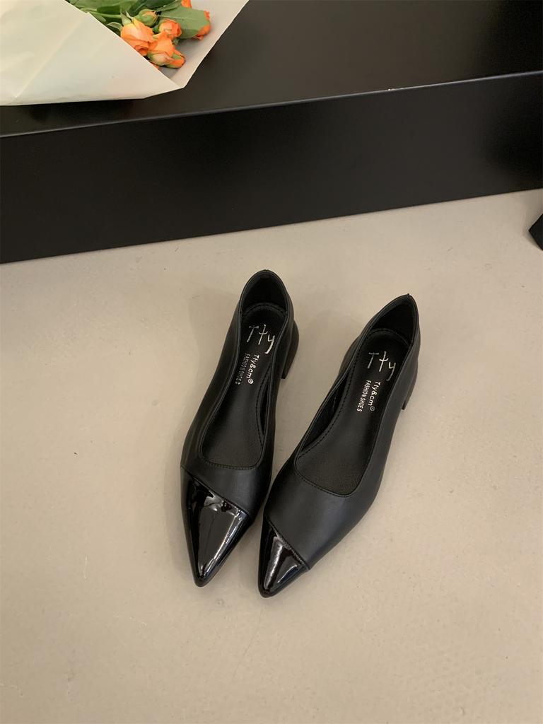 Fashion French Pointed Toe Women's Shoes 2025 Spring New Elegant Low Heeled Patchwork Summer Slip-On Women Daily Shoes Zapatos Mujer