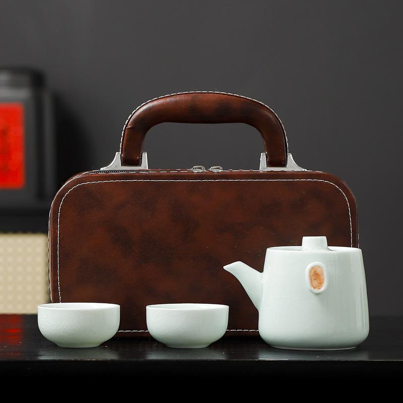 Ceramic Travel Tea Set Outdoor Portable Quick One Pot Two Cups Dragon Boat Festival Company Annual Meeting Gift