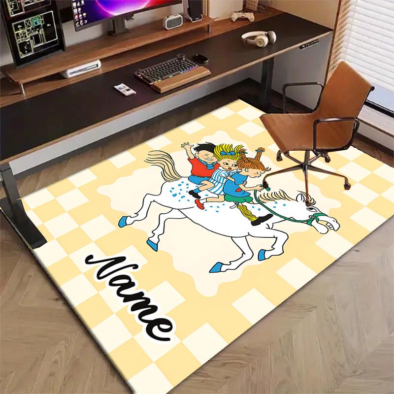 Custom Pippi Longstocking Mat Personalized Name, Polyester Washable Indoor Entryway Rug, Gift for Christmas, Easter, Thanksgiving Day