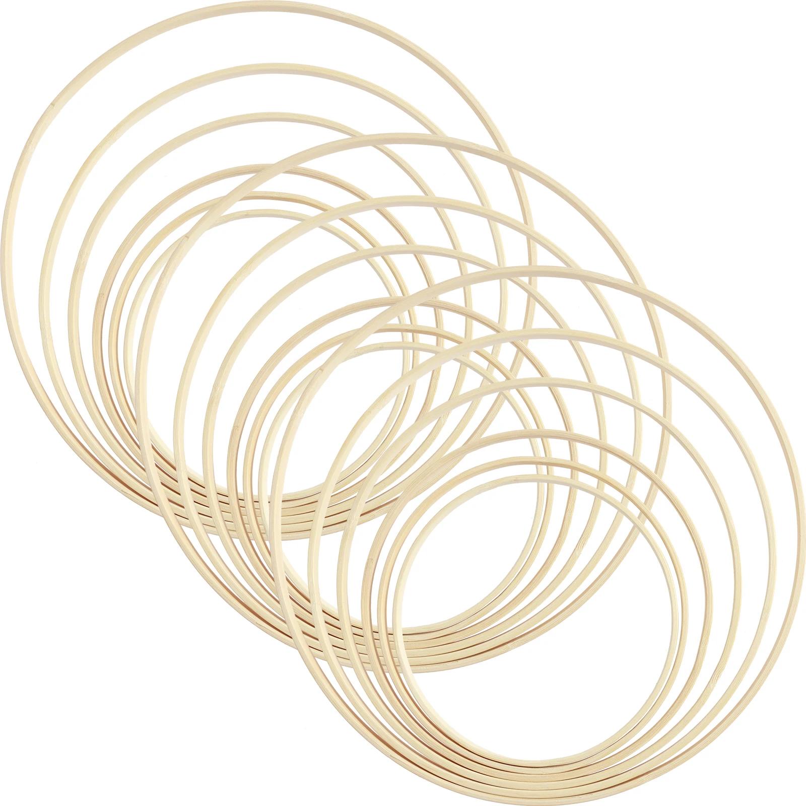 

18Pcs Bamboo Rings Set 6 Sizes DIY Bamboo Hoops Set Multipurpose Bamboo Wreath Smooth Craft Hoop for DIY Wedding Wreath Decor